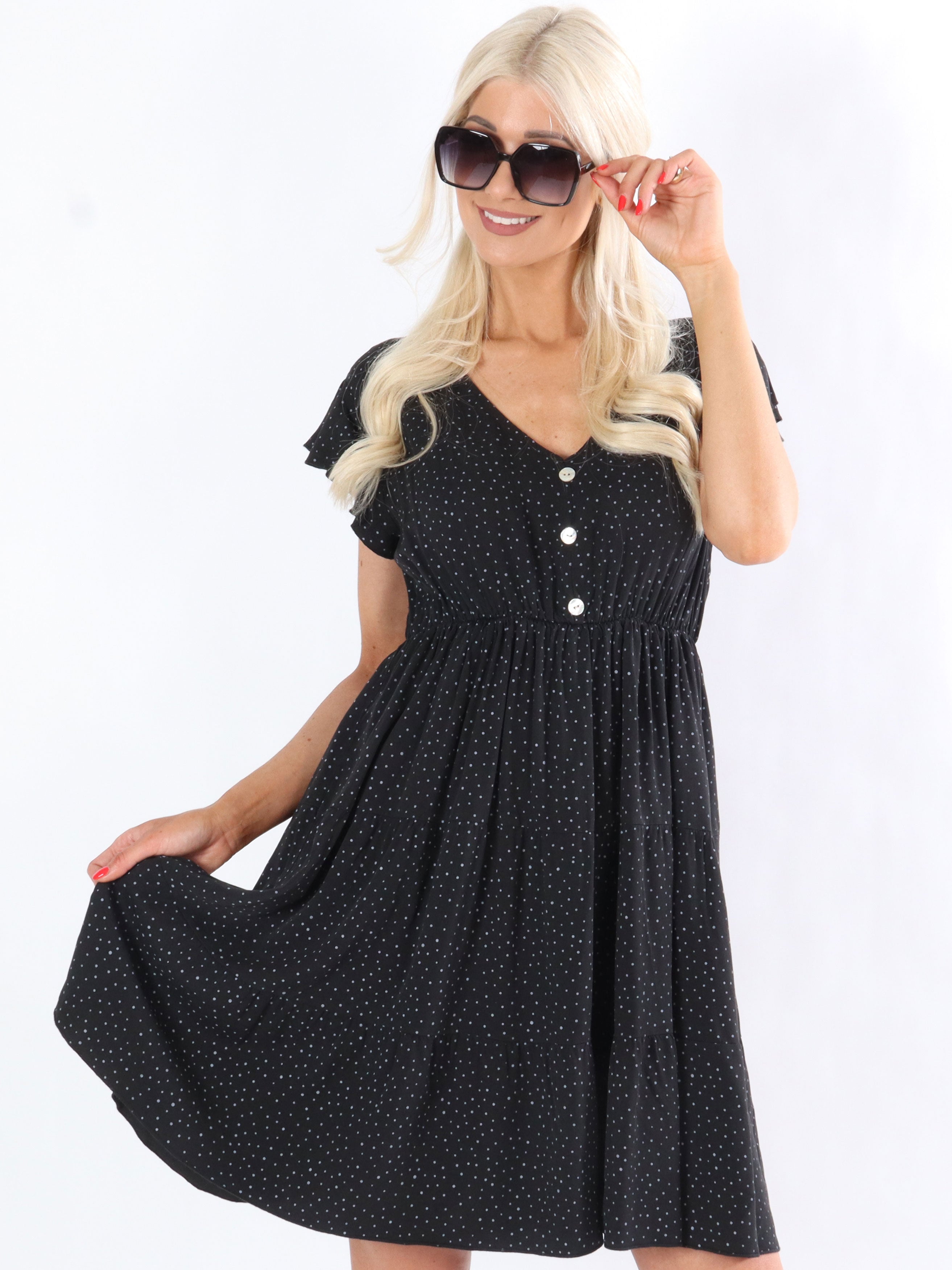 Magdalene - Sommarklänning med små prickar och v-ringning